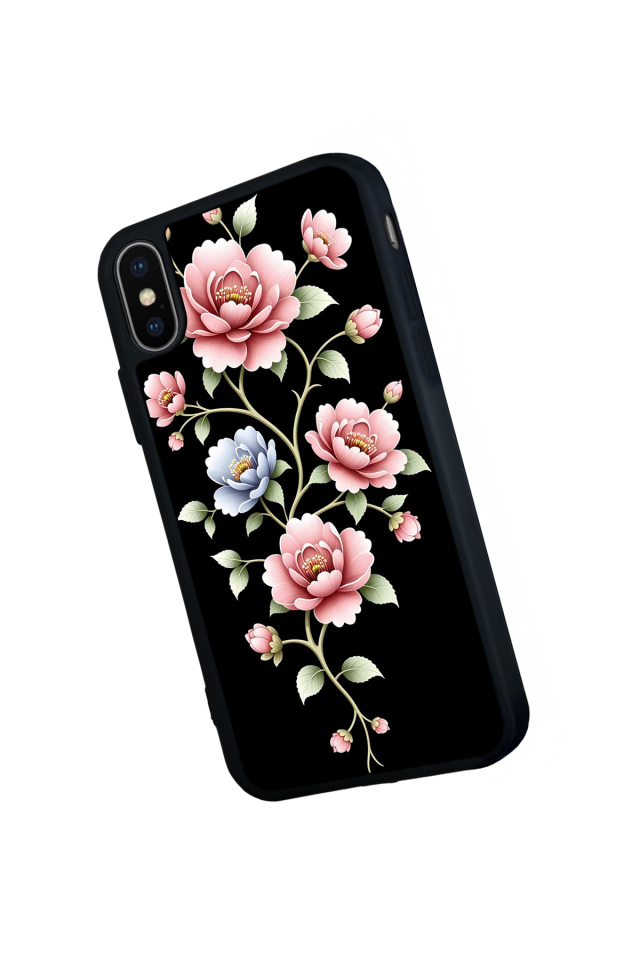 iPhone XS Max Uyumlu Yaldizli Cicek Tasarımlı Glossy Premium Kılıf