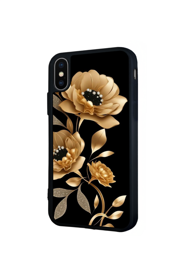 iPhone XS Max Uyumlu Yaldizli Cicek Tasarımlı Glossy Premium Kılıf