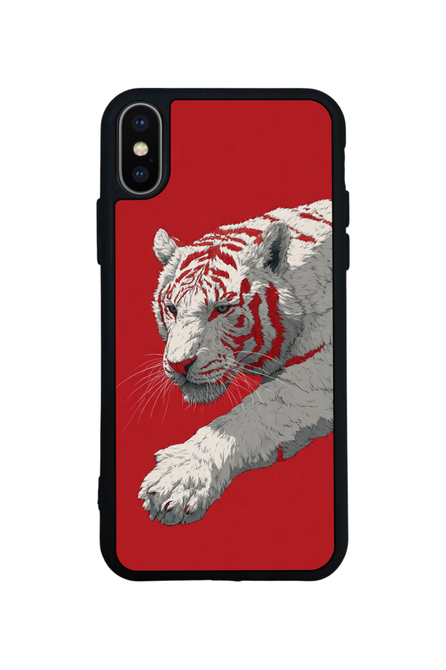 iPhone XS Max Uyumlu Kirmizi ve Kaplan Tasarımlı Glossy Premium Kılıf
