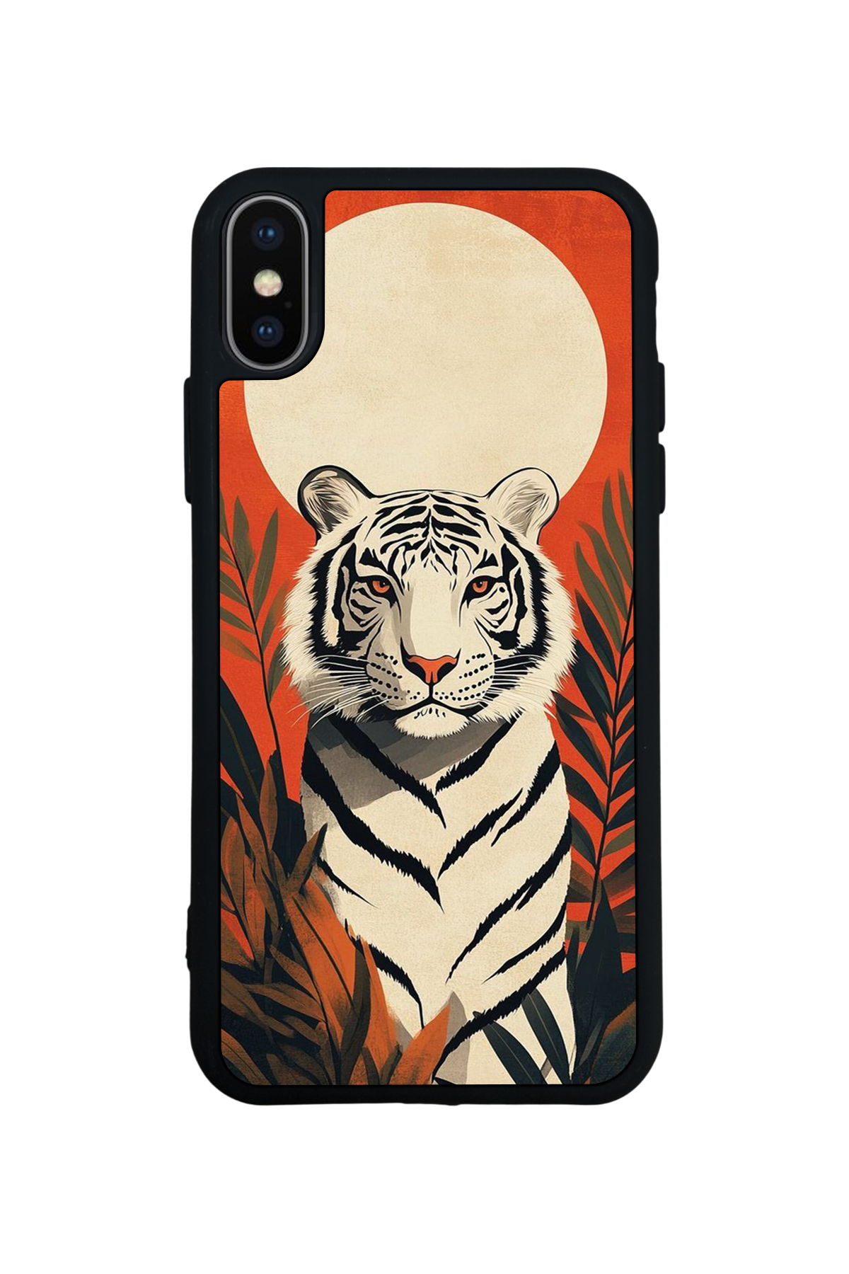 iPhone XS Max Uyumlu Kirmizi ve Kaplan Tasarımlı Glossy Premium Kılıf
