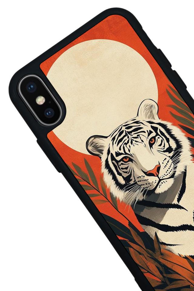 iPhone XS Max Uyumlu Kirmizi ve Kaplan Tasarımlı Glossy Premium Kılıf