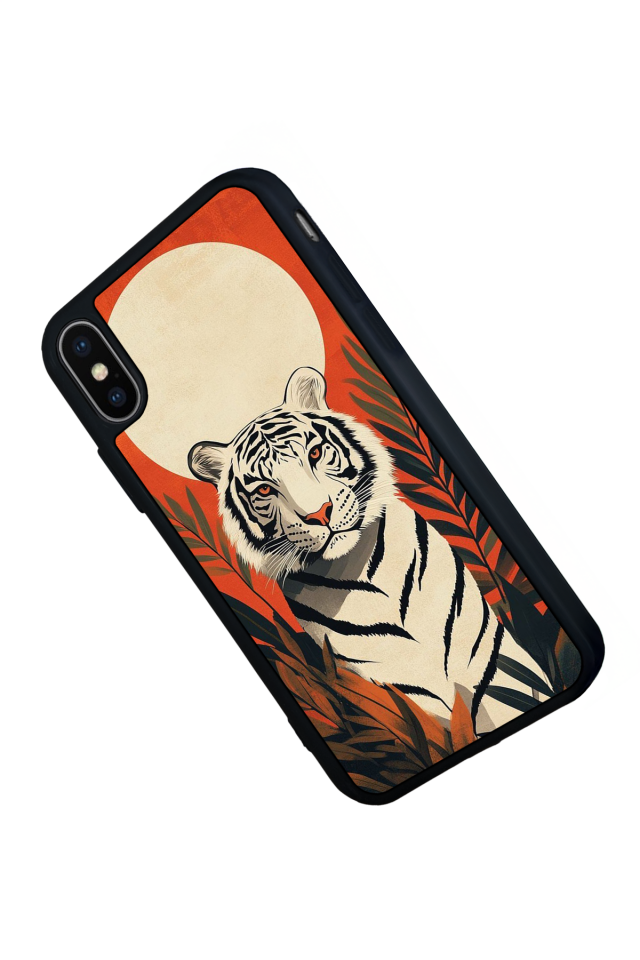 iPhone XS Max Uyumlu Kirmizi ve Kaplan Tasarımlı Glossy Premium Kılıf