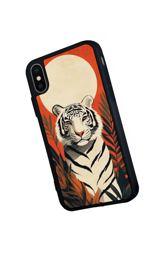 iPhone XS Max Uyumlu Kirmizi ve Kaplan Tasarımlı Glossy Premium Kılıf