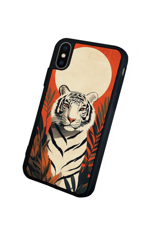 iPhone XS Max Uyumlu Kirmizi ve Kaplan Tasarımlı Glossy Premium Kılıf