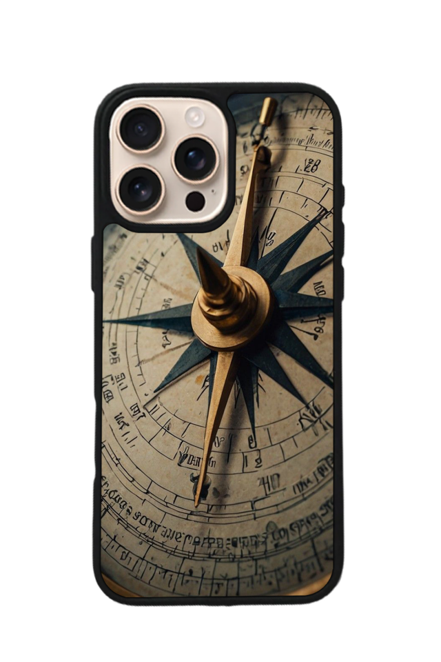 iPhone 16 Pro Uyumlu Pusula Tasarımlı Glossy Premium Kılıf