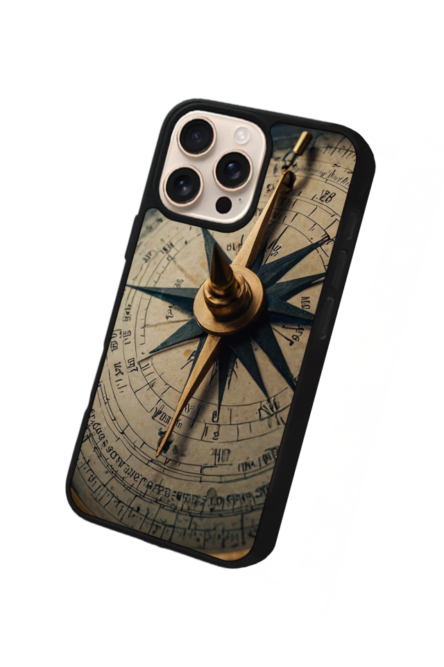 iPhone 16 Pro Uyumlu Pusula Tasarımlı Glossy Premium Kılıf