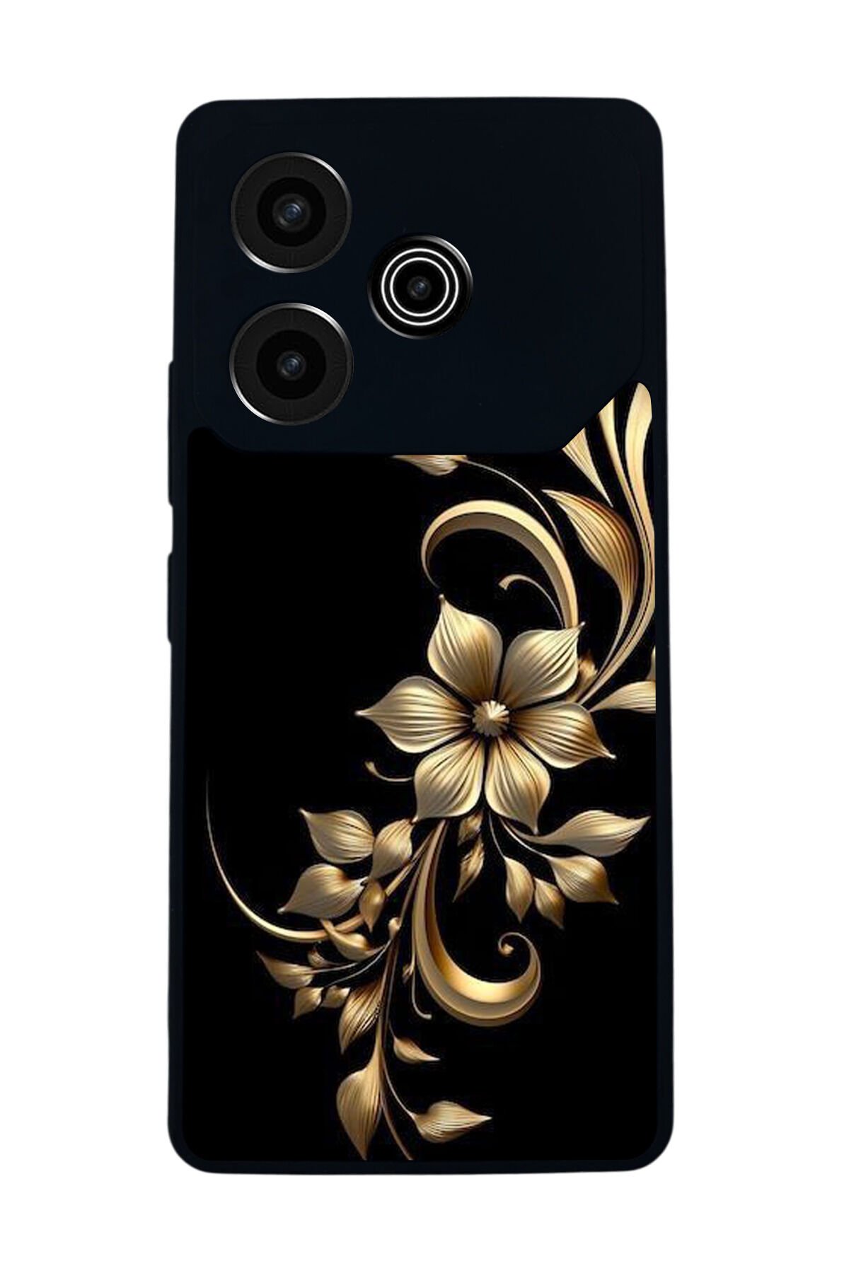 Tecno Pova 6 Uyumlu Yaldizli Cicek Tasarımlı Glossy Premium Kılıf
