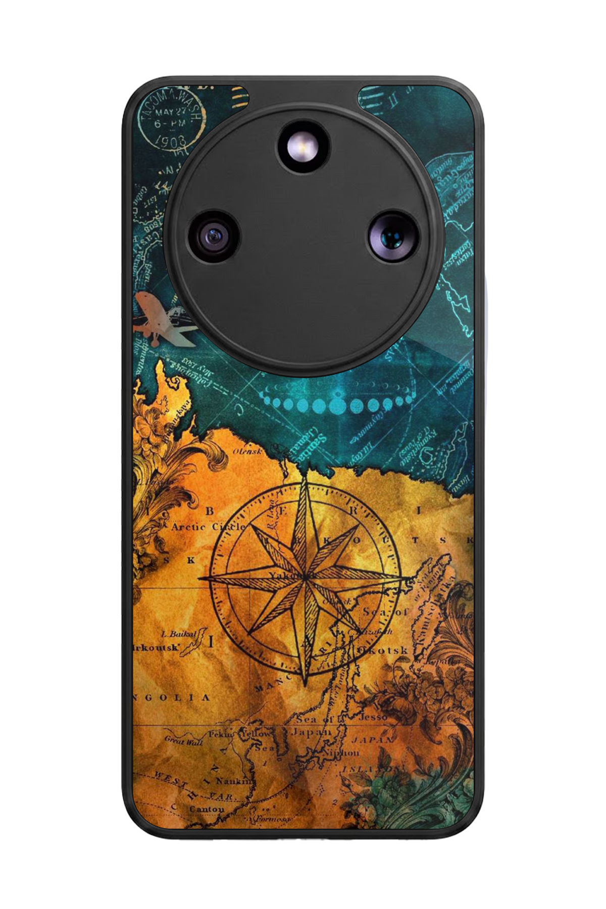 Honor Magic 8 Lite Uyumlu Harita Tasarımlı Glossy Premium Kılıf