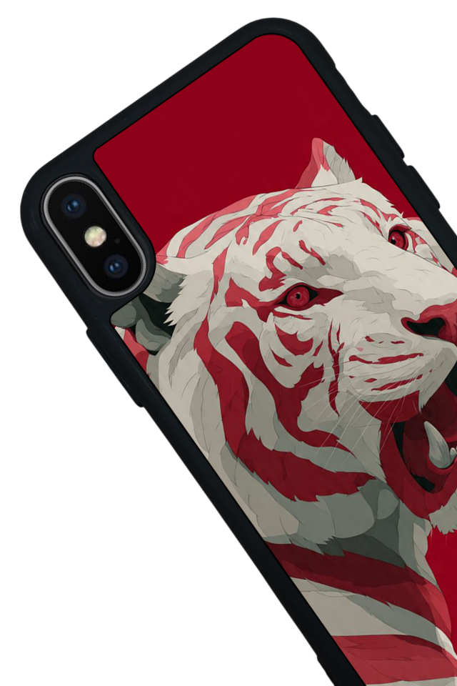 iPhone XS Max Uyumlu Kirmizi ve Kaplan Tasarımlı Glossy Premium Kılıf