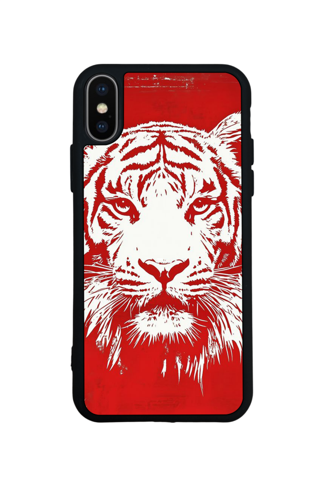 iPhone XS Max Uyumlu Kirmizi ve Kaplan Tasarımlı Glossy Premium Kılıf