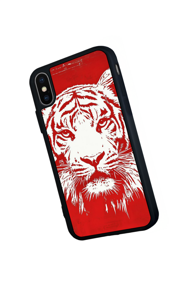 iPhone XS Max Uyumlu Kirmizi ve Kaplan Tasarımlı Glossy Premium Kılıf