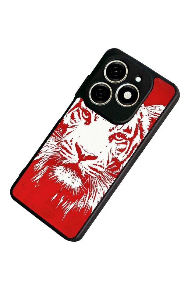 Tecno Spark 20/20C Uyumlu Kirmizi ve Kaplan Tasarımlı Glossy Premium Kılıf