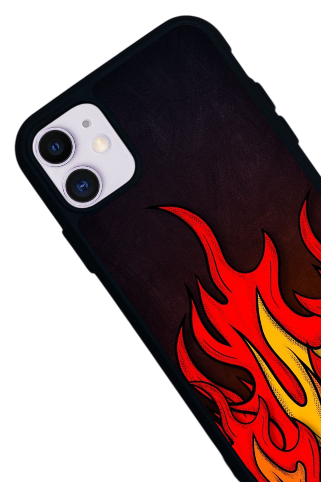 iPhone 11 Uyumlu Retro Flame Patterns Tasarımlı Glossy Premium Kılıf