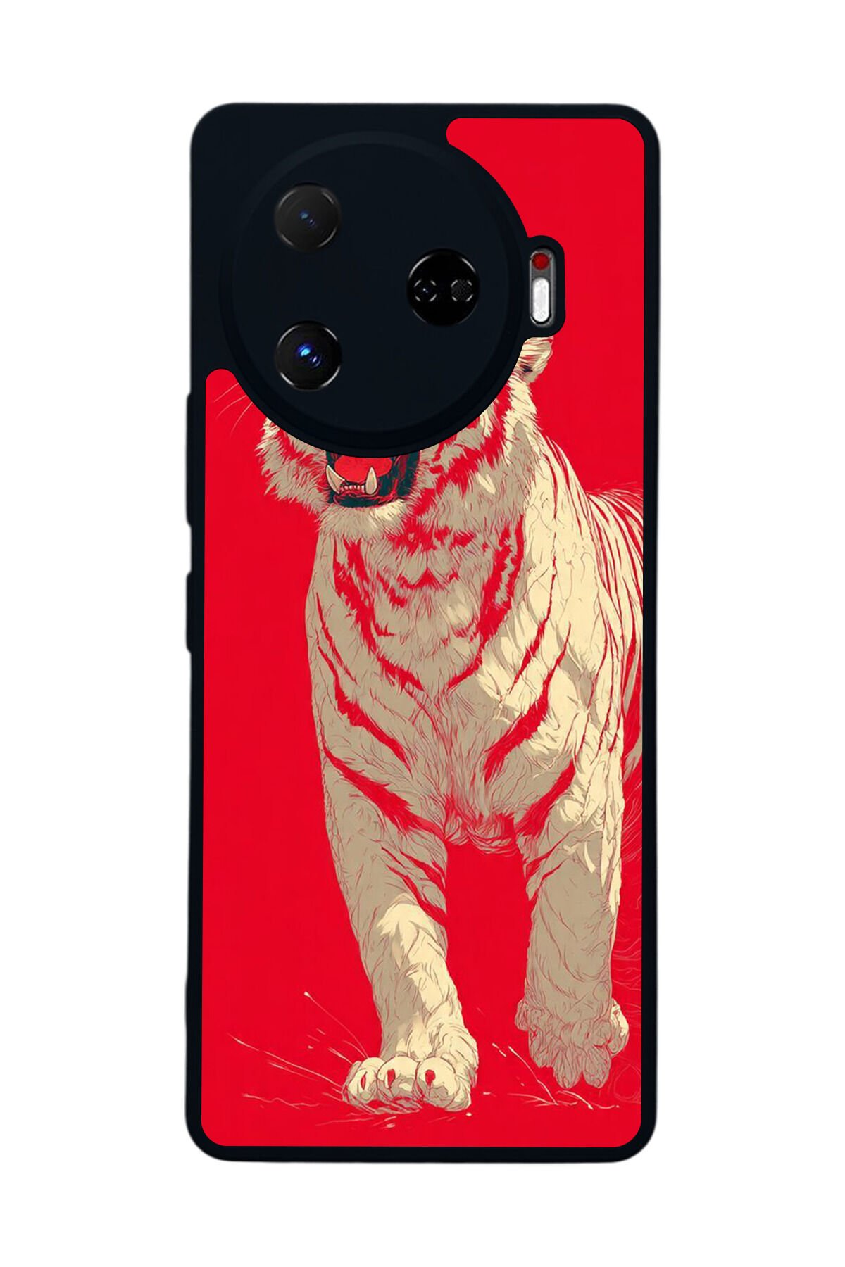 Tecno Camon 30 Pro Uyumlu Kirmizi ve Kaplan Tasarımlı Glossy Premium Kılıf