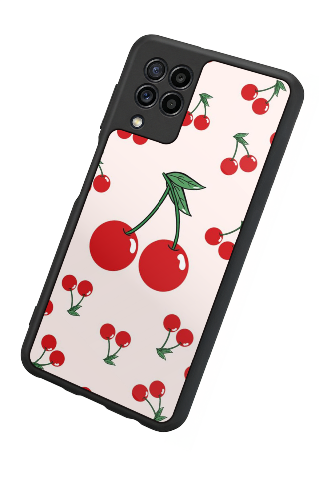 Samsung Galaxy M32 Uyumlu Kiraz Tasarımlı Glossy Premium Kılıf