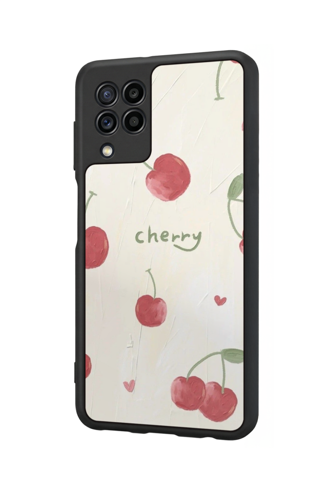Samsung Galaxy M32 Uyumlu Kiraz Tasarımlı Glossy Premium Kılıf