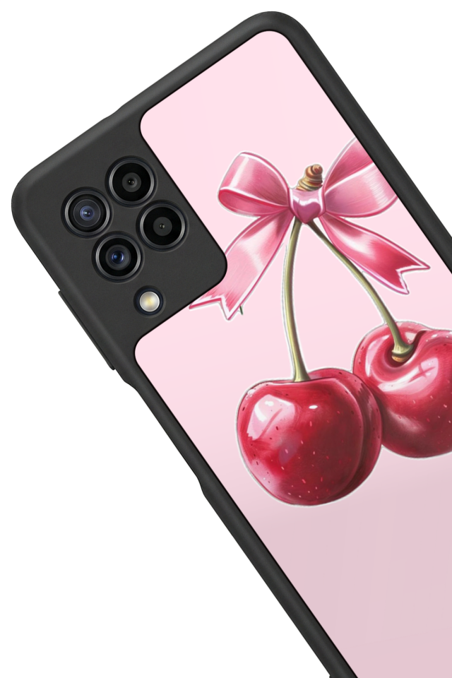 Samsung Galaxy M32 Uyumlu Kiraz Tasarımlı Glossy Premium Kılıf