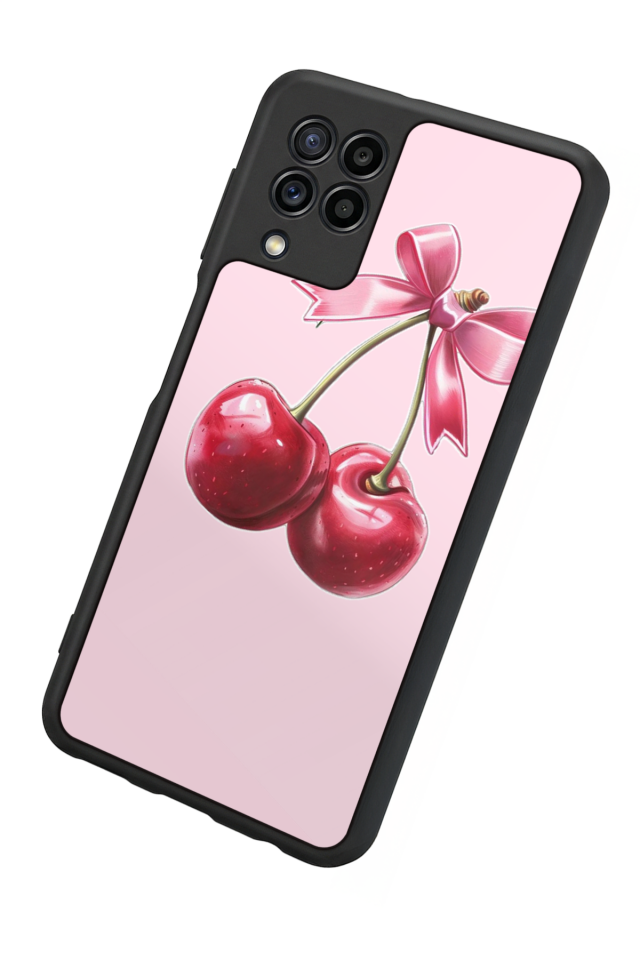 Samsung Galaxy M32 Uyumlu Kiraz Tasarımlı Glossy Premium Kılıf