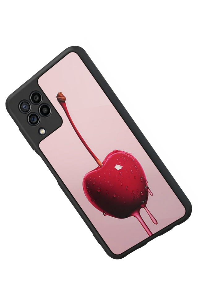 Samsung Galaxy M32 Uyumlu Kiraz Tasarımlı Glossy Premium Kılıf
