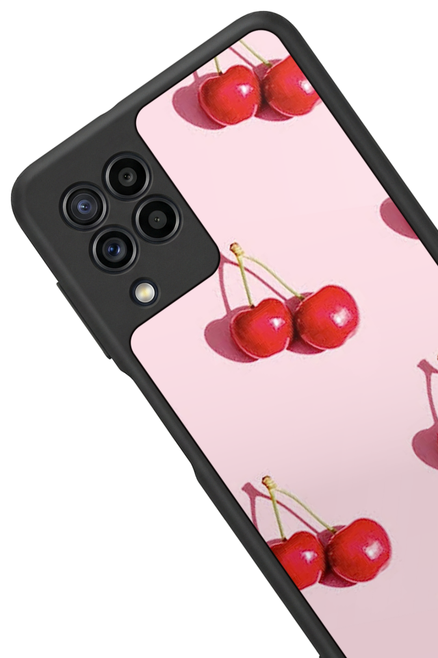 Samsung Galaxy M32 Uyumlu Kiraz Tasarımlı Glossy Premium Kılıf