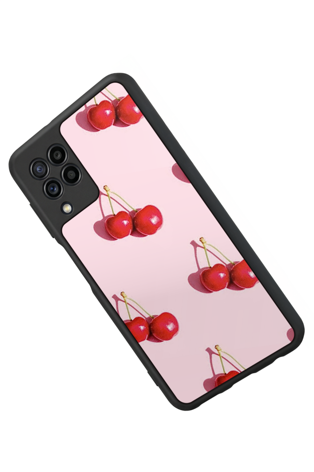 Samsung Galaxy M32 Uyumlu Kiraz Tasarımlı Glossy Premium Kılıf