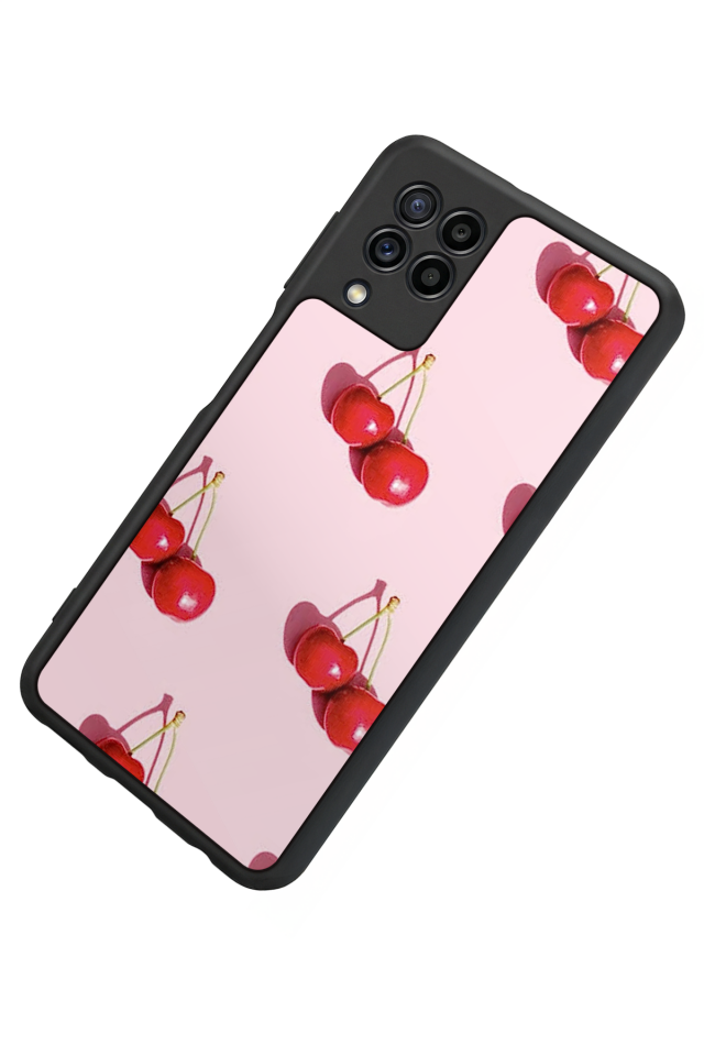 Samsung Galaxy M32 Uyumlu Kiraz Tasarımlı Glossy Premium Kılıf
