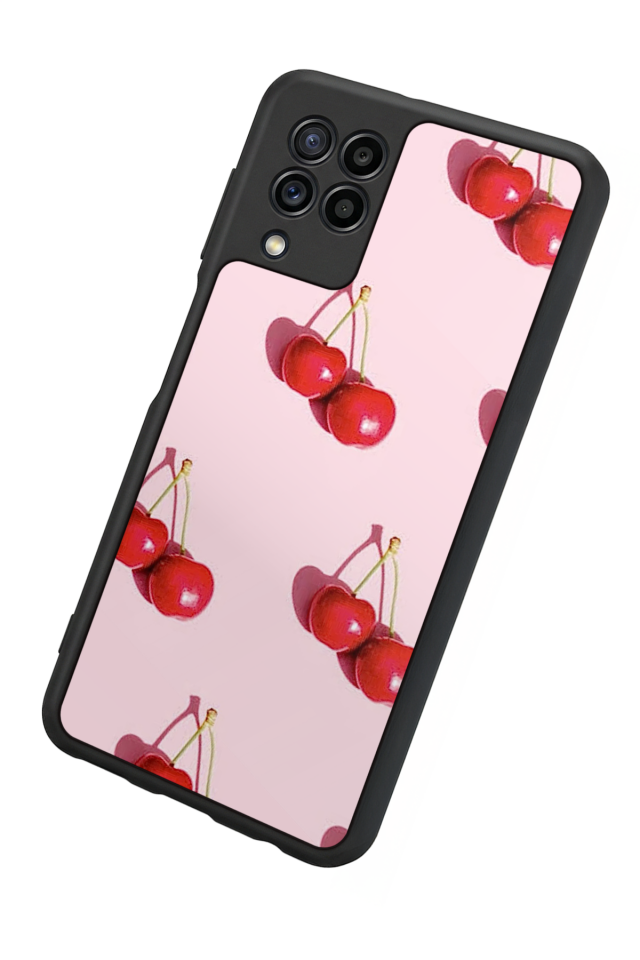 Samsung Galaxy M32 Uyumlu Kiraz Tasarımlı Glossy Premium Kılıf