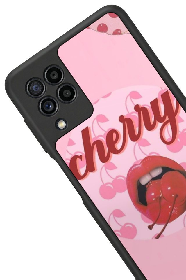 Samsung Galaxy M32 Uyumlu Kiraz Tasarımlı Glossy Premium Kılıf
