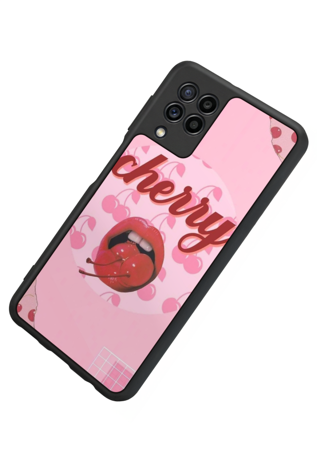 Samsung Galaxy M32 Uyumlu Kiraz Tasarımlı Glossy Premium Kılıf