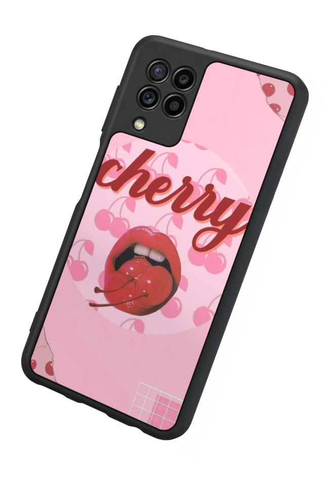 Samsung Galaxy M32 Uyumlu Kiraz Tasarımlı Glossy Premium Kılıf