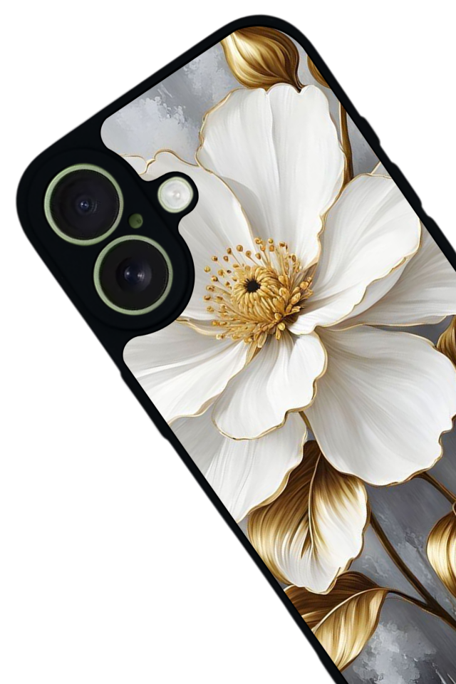 iPhone 17 Uyumlu Yaldizli Cicek Tasarımlı Glossy Premium Kılıf
