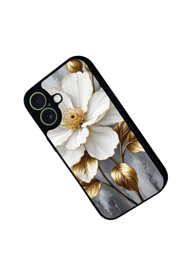 iPhone 17 Uyumlu Yaldizli Cicek Tasarımlı Glossy Premium Kılıf