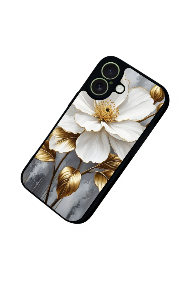 iPhone 17 Uyumlu Yaldizli Cicek Tasarımlı Glossy Premium Kılıf