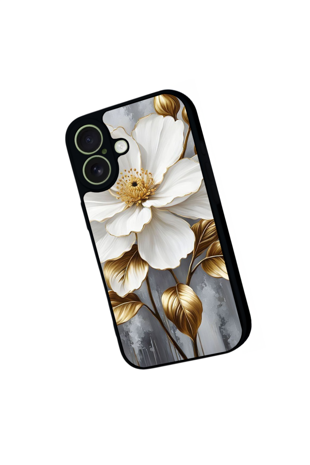 iPhone 17 Uyumlu Yaldizli Cicek Tasarımlı Glossy Premium Kılıf