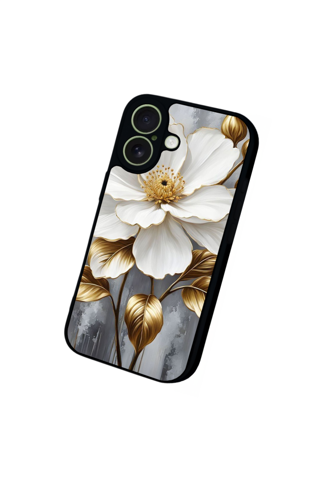 iPhone 17 Uyumlu Yaldizli Cicek Tasarımlı Glossy Premium Kılıf