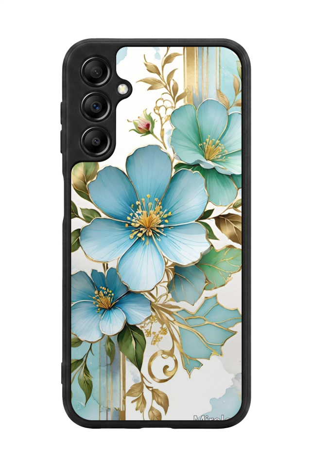 Samsung Galaxy A14 Uyumlu Yaldizli Cicek Tasarımlı Glossy Premium Kılıf