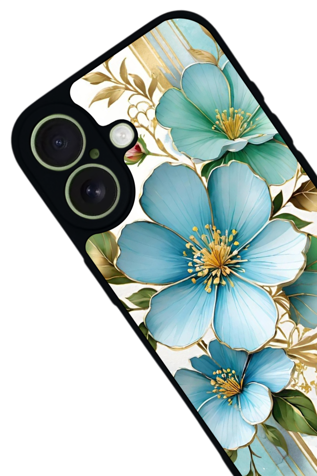 iPhone 17 Uyumlu Yaldizli Cicek Tasarımlı Glossy Premium Kılıf