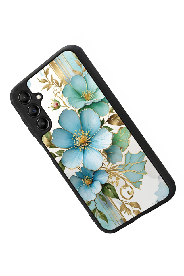 Samsung Galaxy A14 Uyumlu Yaldizli Cicek Tasarımlı Glossy Premium Kılıf