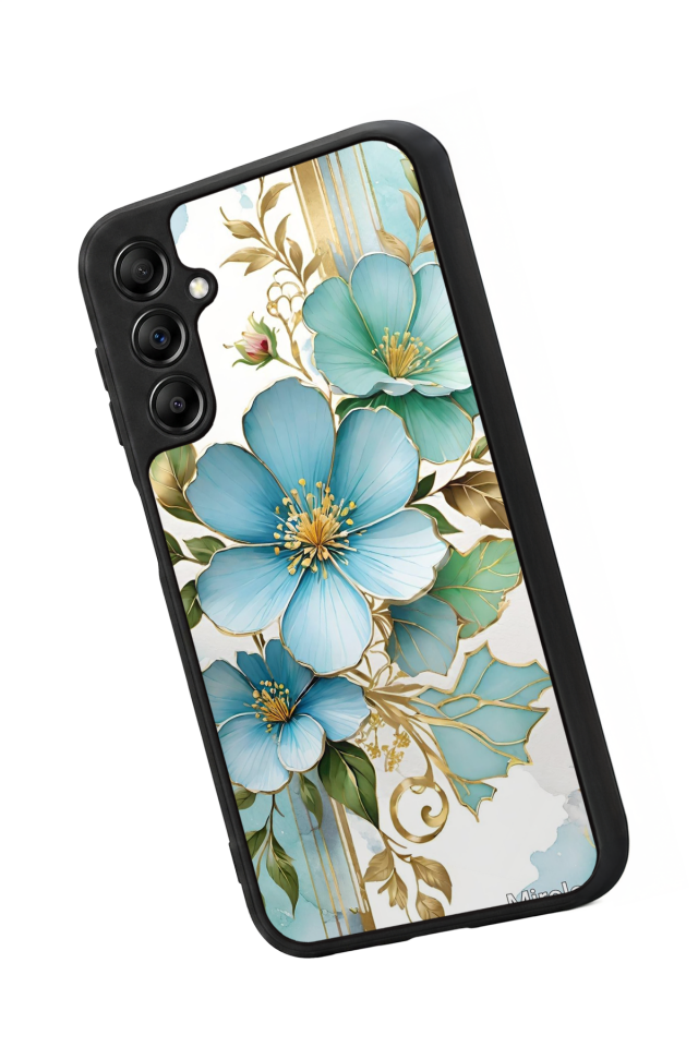 Samsung Galaxy A14 Uyumlu Yaldizli Cicek Tasarımlı Glossy Premium Kılıf