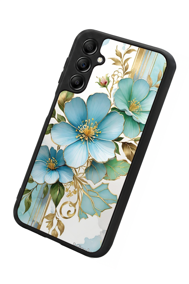 Samsung Galaxy A14 Uyumlu Yaldizli Cicek Tasarımlı Glossy Premium Kılıf