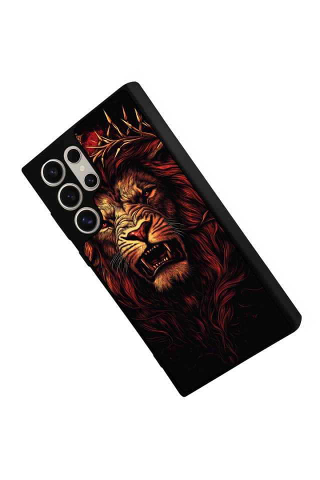 Samsung Galaxy S22 Ultra Uyumlu Aslan Tasarımlı Glossy Premium Kılıf