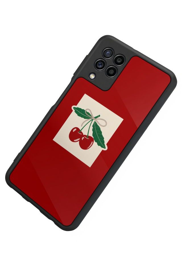 Samsung Galaxy M32 Uyumlu Kiraz Tasarımlı Glossy Premium Kılıf