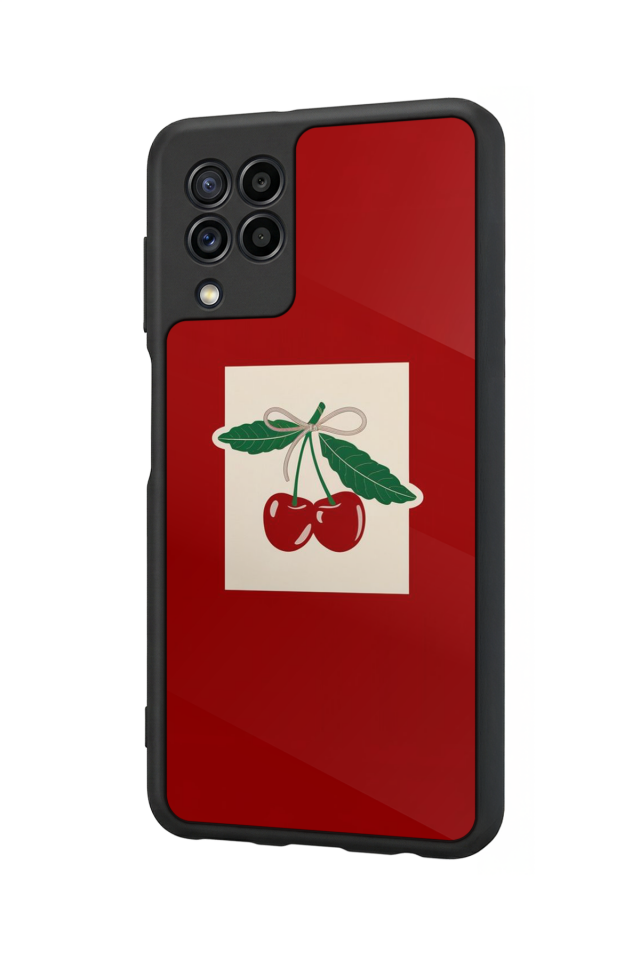 Samsung Galaxy M32 Uyumlu Kiraz Tasarımlı Glossy Premium Kılıf
