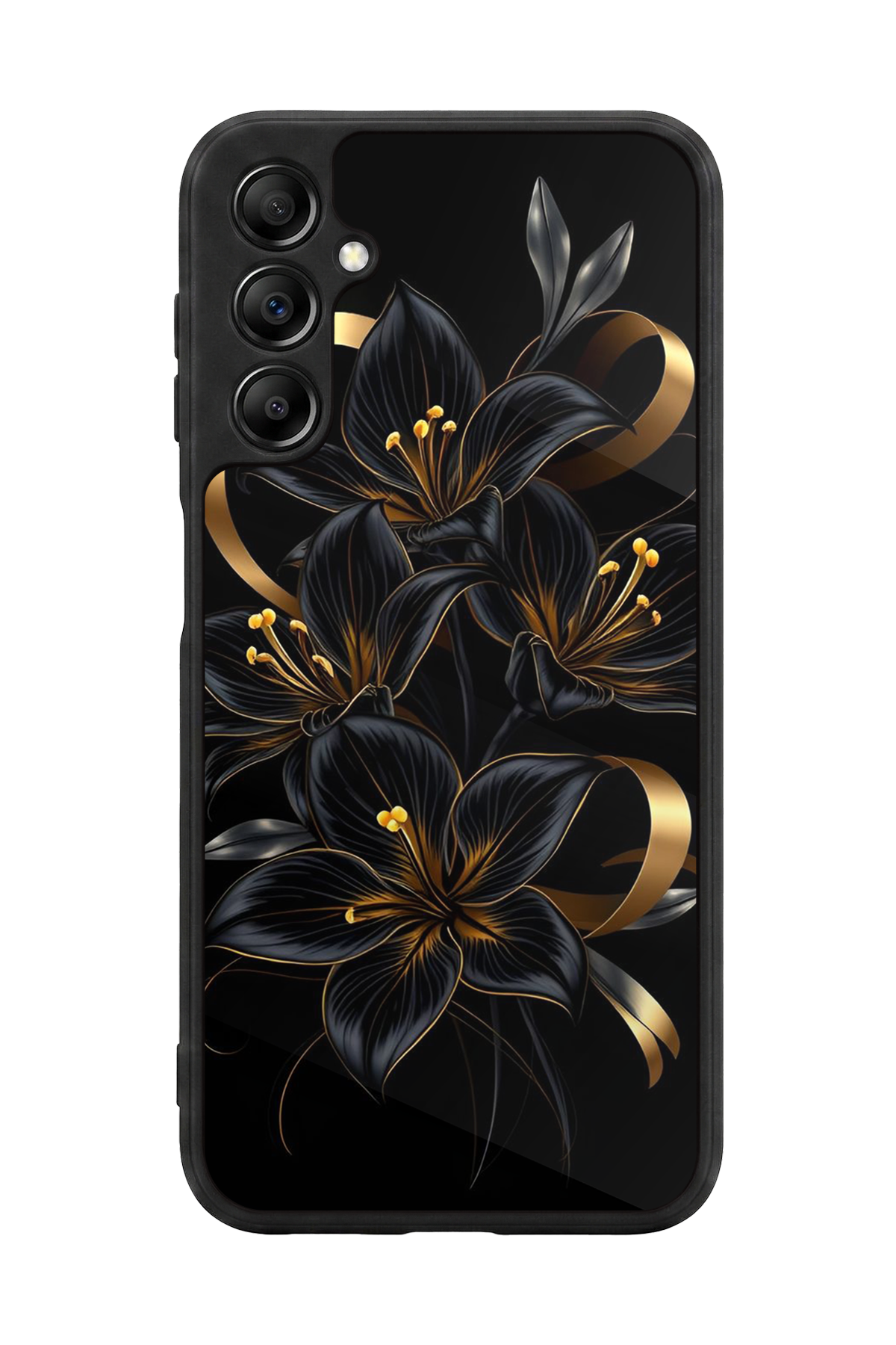 Samsung Galaxy A14 Uyumlu Yaldizli Cicek Tasarımlı Glossy Premium Kılıf