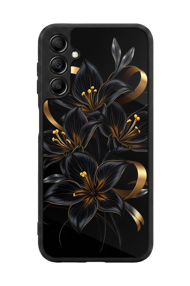 Samsung Galaxy A14 Uyumlu Yaldizli Cicek Tasarımlı Glossy Premium Kılıf