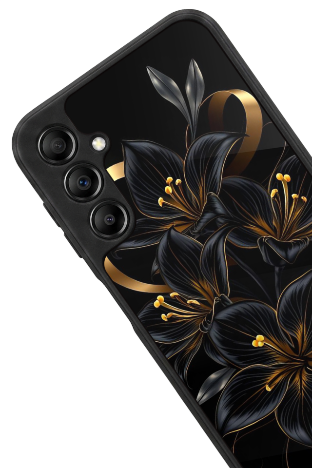 Samsung Galaxy A14 Uyumlu Yaldizli Cicek Tasarımlı Glossy Premium Kılıf