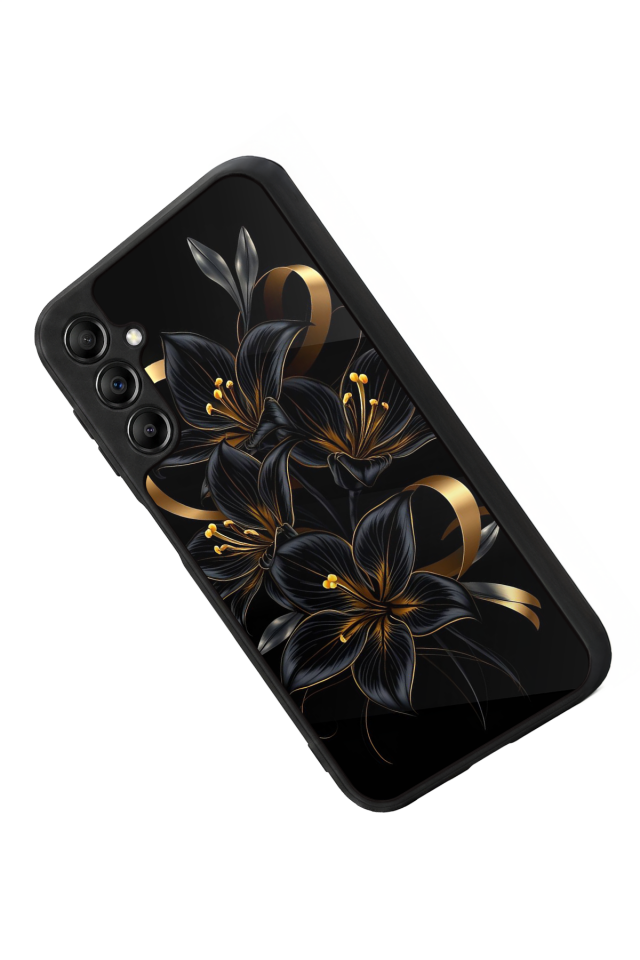 Samsung Galaxy A14 Uyumlu Yaldizli Cicek Tasarımlı Glossy Premium Kılıf
