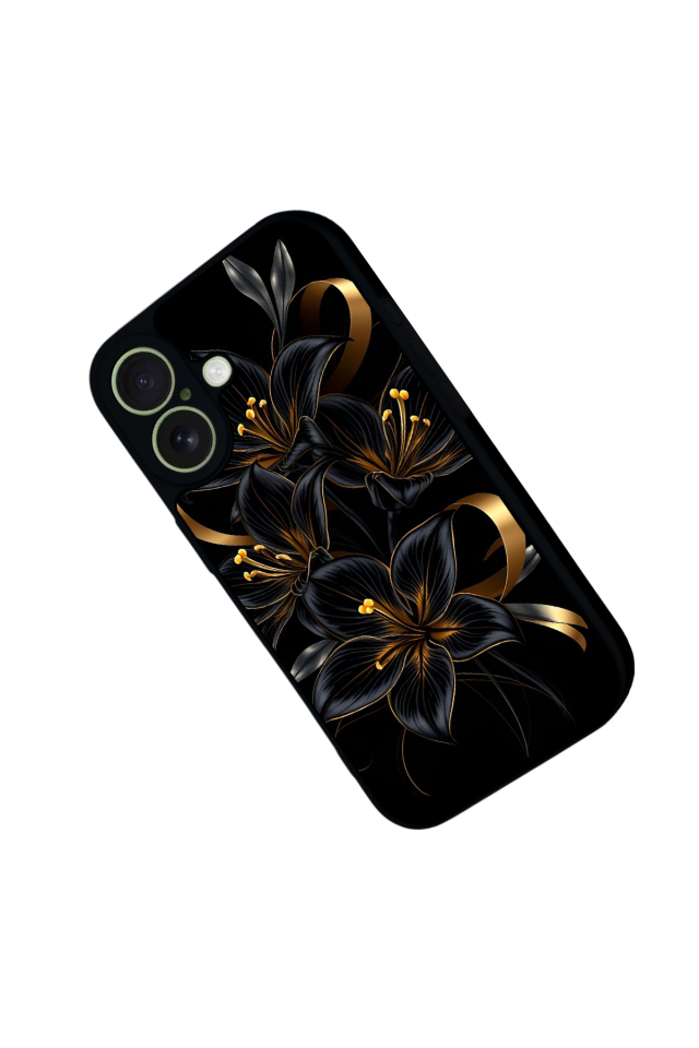 iPhone 17 Uyumlu Yaldizli Cicek Tasarımlı Glossy Premium Kılıf
