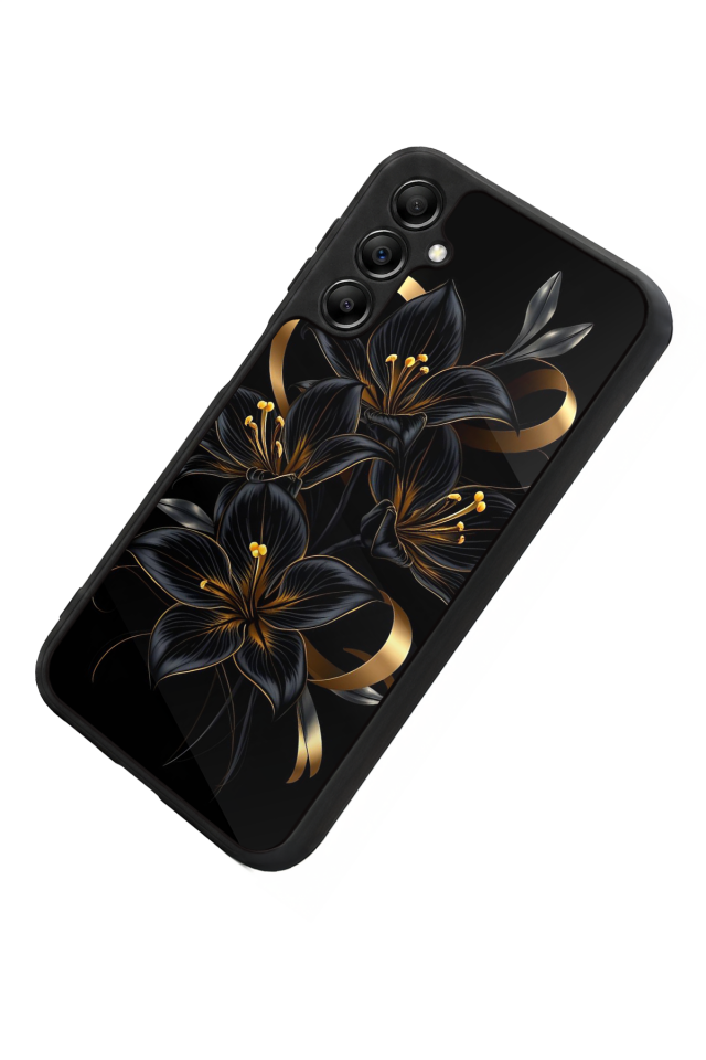 Samsung Galaxy A14 Uyumlu Yaldizli Cicek Tasarımlı Glossy Premium Kılıf