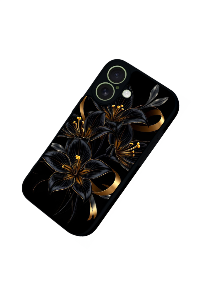 iPhone 17 Uyumlu Yaldizli Cicek Tasarımlı Glossy Premium Kılıf